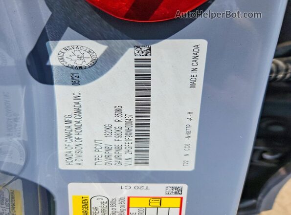 2HGFE1F9XNH000437 2022 HONDA CIVIC Gray Widok komory silnika