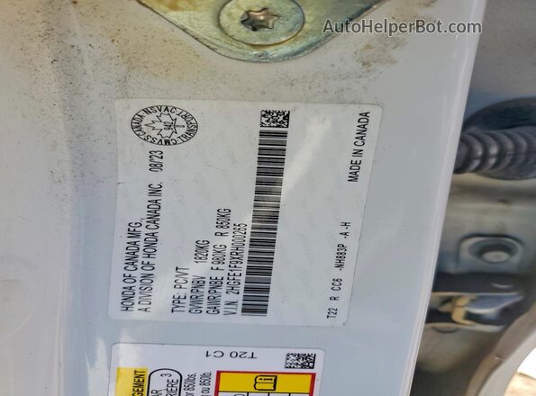 2HGFE1F9XRH000265 2024 HONDA CIVIC White Widok komory silnika
