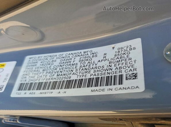 2HGFE1F9XRH302509 2024 HONDA CIVIC Gray Widok komory silnika