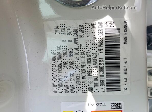 2HGFE1F9XRH325854 2024 HONDA CIVIC White Widok komory silnika