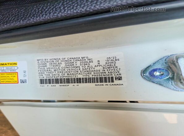 2HGFE2F20PH552721 2023 HONDA CIVIC White Vista del compartimento del motor