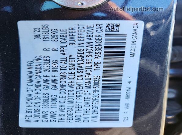 2HGFE2F20RH500332 2024 HONDA CIVIC Black Engine compartment view