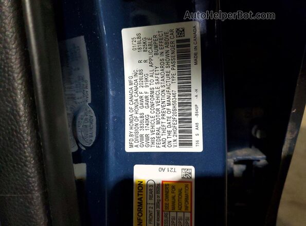 2HGFE2F20SH563467 2025 HONDA CIVIC Синий Вид подкапотного пространства