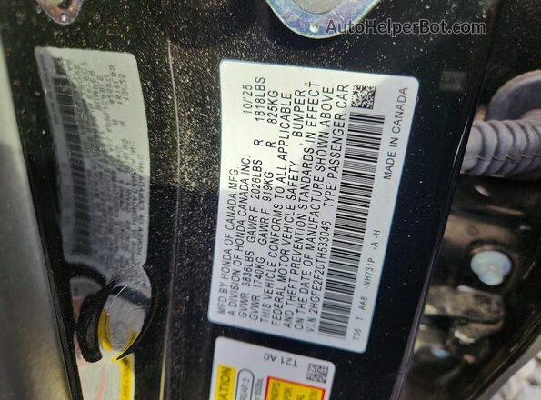 2HGFE2F20TH533046 2026 HONDA CIVIC Черный Вид наклейки с VIN-кодом