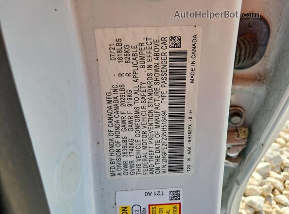 2HGFE2F23NH518494 2022 HONDA CIVIC Белый Вид подкапотного пространства