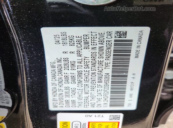 2HGFE2F23SH592834 2025 HONDA CIVIC Black Շարժիչի բաժամունքի տեսք