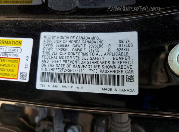 2HGFE2F24SH533470 2025 HONDA CIVIC Black VIN կոդի պիտակի տեսք
