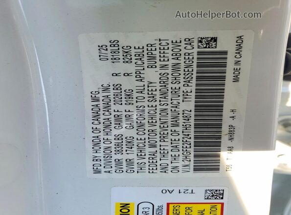 2HGFE2F24TH514872 2026 HONDA CIVIC White Engine compartment view