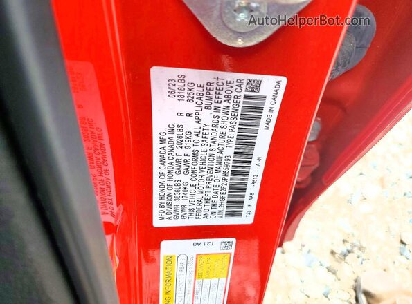 2HGFE2F25PH559793 2023 HONDA CIVIC Red Շարժիչի բաժամունքի տեսք