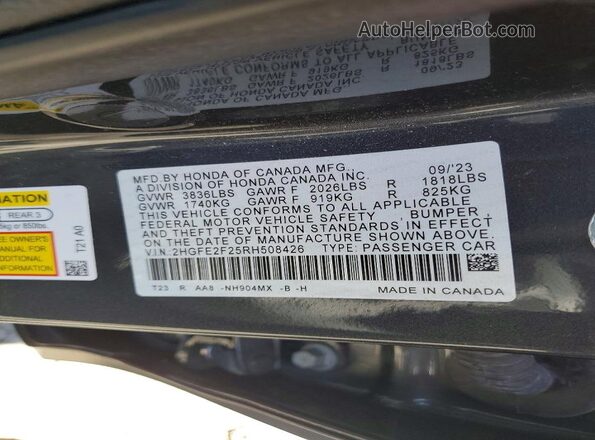 2HGFE2F25RH508426 2024 HONDA CIVIC Gray Вид підкапотного простору