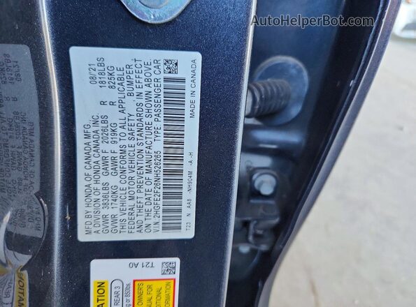 2HGFE2F26NH526265 2022 HONDA CIVIC Gray Vista del compartimento del motor