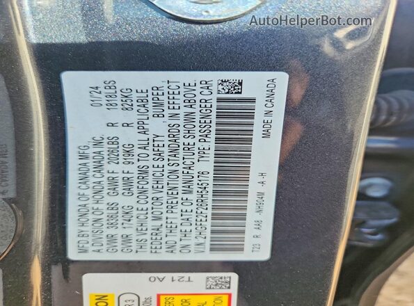 2HGFE2F26RH545176 2024 HONDA CIVIC Gray Widok komory silnika