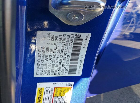 2HGFE2F27NH528736 2022 HONDA CIVIC Blue VIN sticker view