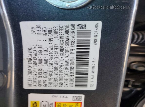 2HGFE2F27RH588764 2024 HONDA CIVIC Blue Vista del compartimento del motor