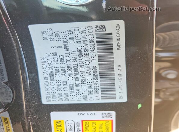 2HGFE2F28SH560204 2025 HONDA CIVIC Black VIN կոդի պիտակի տեսք