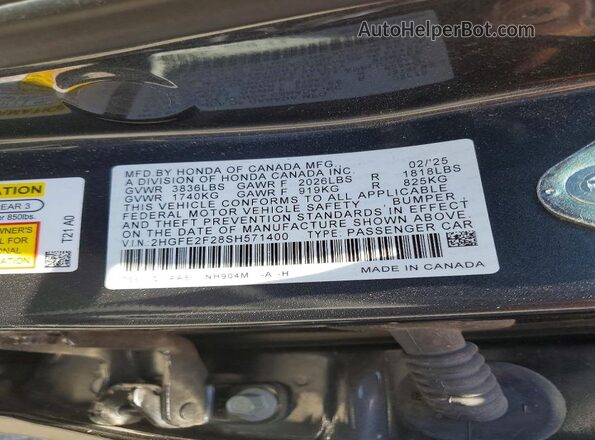 2HGFE2F28SH571400 2025 HONDA CIVIC Charcoal Engine compartment view