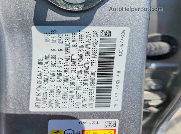 2HGFE2F28SH600863 2025 HONDA CIVIC Silver Vista del compartimento del motor