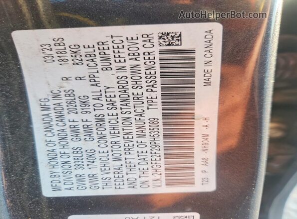2HGFE2F29PH535089 2023 HONDA CIVIC Gray Շարժիչի բաժամունքի տեսք