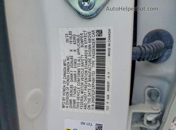 2HGFE2F2XPH561703 2023 HONDA CIVIC White Widok naklejki z numerem VIN