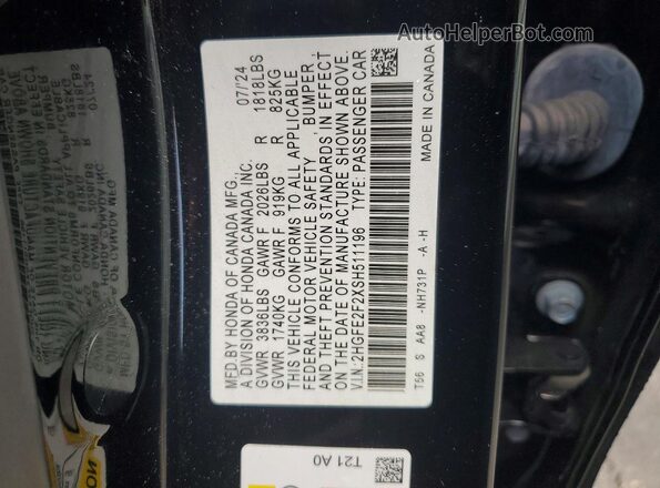 2HGFE2F2XSH511196 2025 HONDA CIVIC Black Widok komory silnika