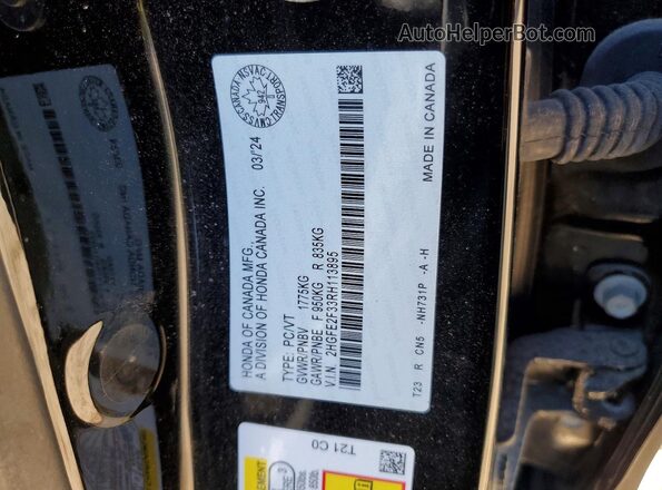 2HGFE2F33RH113895 2024 HONDA CIVIC Black Vista de la etiqueta del VIN
