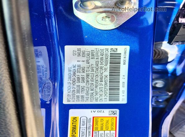 2HGFE2F50NH557540 2022 HONDA CIVIC Blue Widok komory silnika