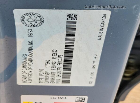 2HGFE2F51PH103378 2023 HONDA CIVIC Gray Вид підкапотного простору