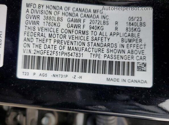 2HGFE2F51PH547831 2023 HONDA CIVIC Black VIN sticker view