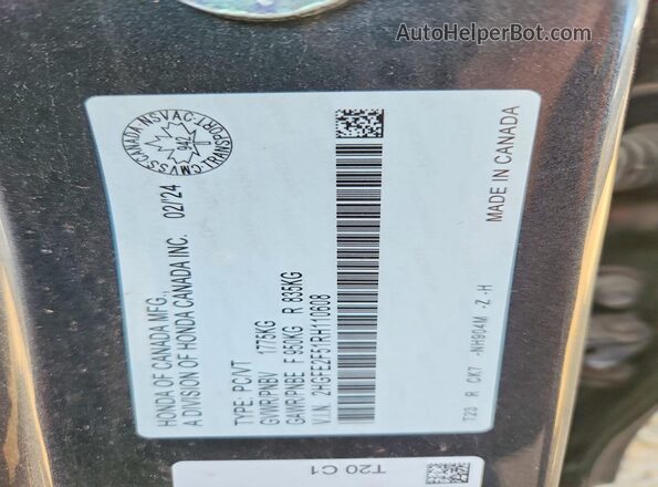 2HGFE2F51RH110608 2024 HONDA CIVIC Black VIN კოდის სტიკერის ხედი