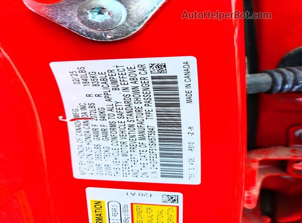 2HGFE2F51SH575847 2025 HONDA CIVIC Красный Вид подкапотного пространства