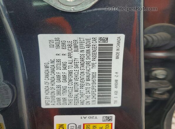 2HGFE2F51SH578635 2025 HONDA CIVIC Black VIN կոդի պիտակի տեսք