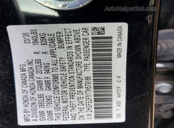 2HGFE2F51TH579186 2026 HONDA CIVIC Black Vista de la etiqueta del VIN