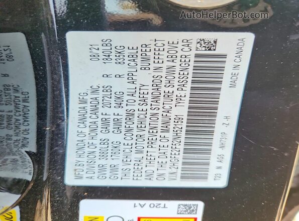 2HGFE2F52NH521591 2022 HONDA CIVIC Black Engine compartment view