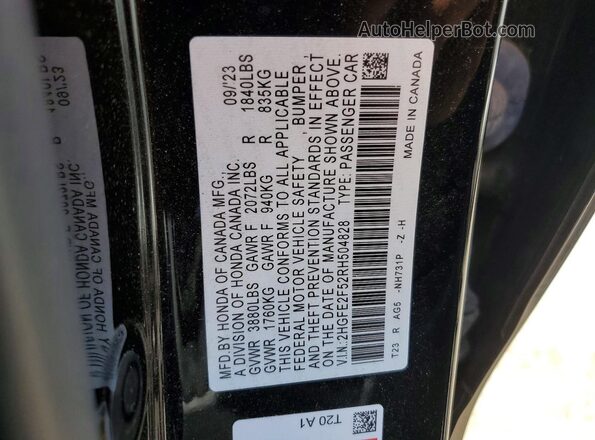 2HGFE2F52RH504828 2024 HONDA CIVIC Black VIN կոդի պիտակի տեսք