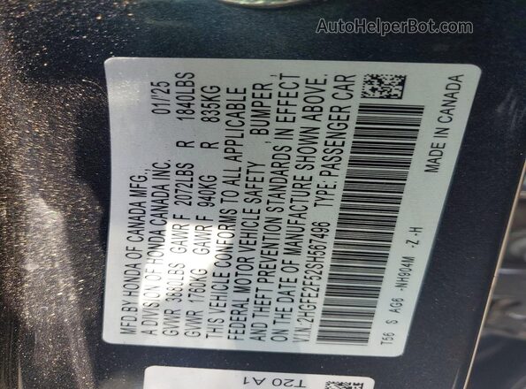 2HGFE2F52SH567496 2025 HONDA CIVIC Gray VIN կոդի պիտակի տեսք