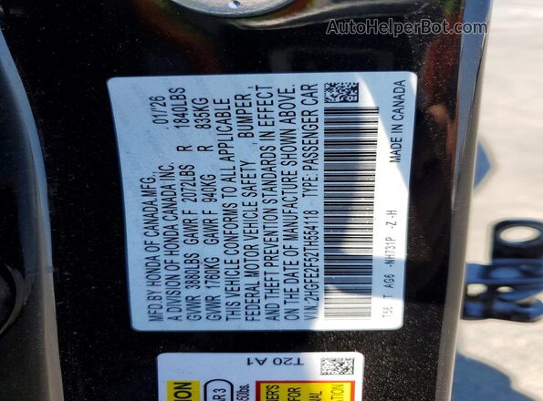 2HGFE2F52TH554118 2026 HONDA CIVIC Black VIN sticker view