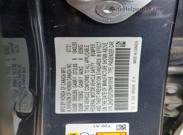 2HGFE2F53NH519168 2022 HONDA CIVIC Charcoal Вид підкапотного простору