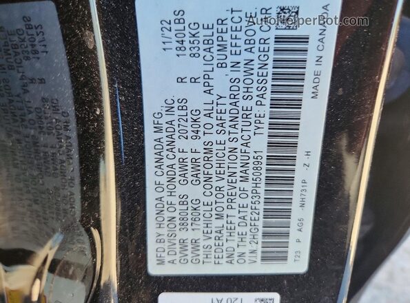2HGFE2F53PH508951 2023 HONDA CIVIC Black Вид підкапотного простору