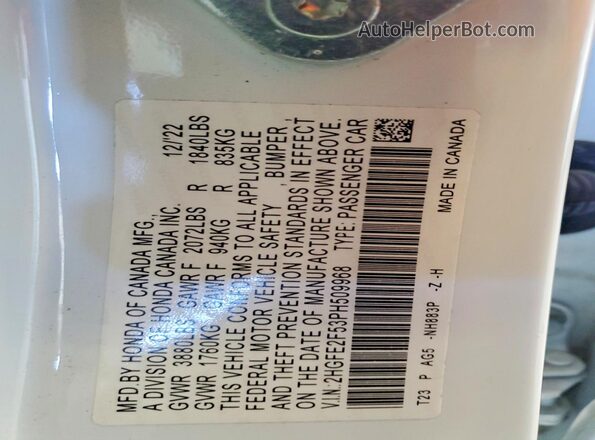 2HGFE2F53PH509968 2023 HONDA CIVIC White Widok komory silnika