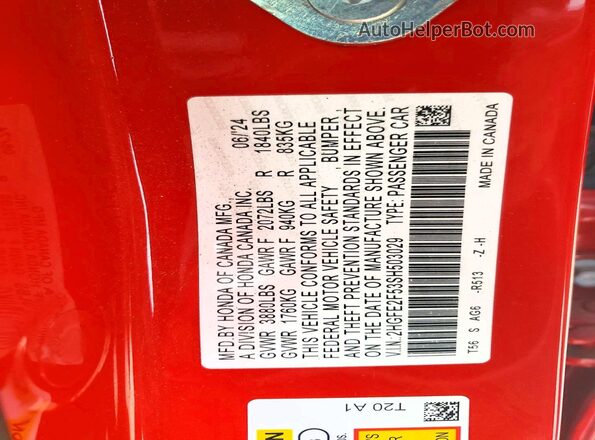 2HGFE2F53SH503029 2025 HONDA CIVIC Red Widok komory silnika
