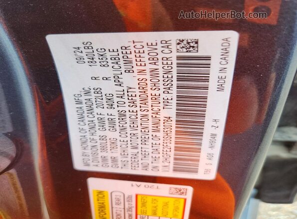 2HGFE2F53SH530764 2025 HONDA CIVIC Gray Widok komory silnika