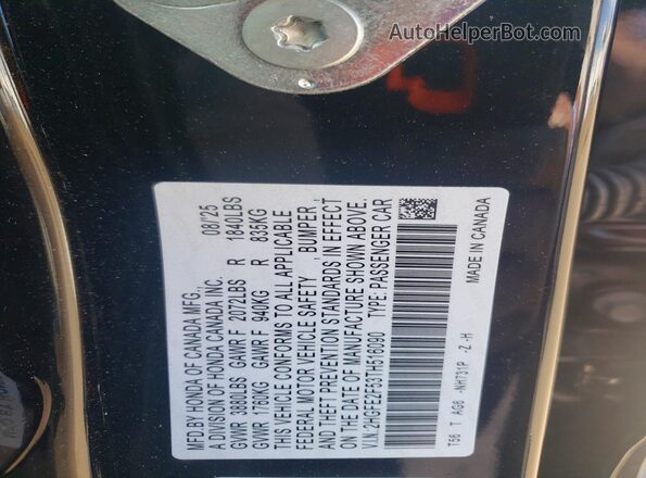 2HGFE2F53TH516090 2026 HONDA CIVIC Black Widok naklejki z numerem VIN