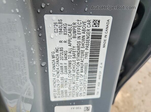 2HGFE2F53TH566603 2026 HONDA CIVIC Gray VIN sticker view