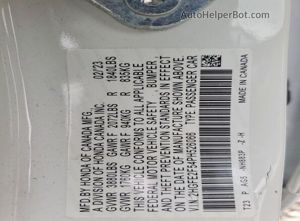 2HGFE2F54PH526066 2023 HONDA CIVIC White Вид підкапотного простору
