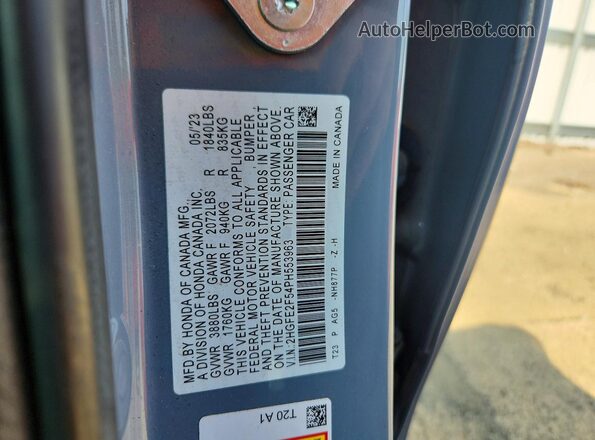 2HGFE2F54PH553963 2023 HONDA CIVIC Gray Շարժիչի բաժամունքի տեսք