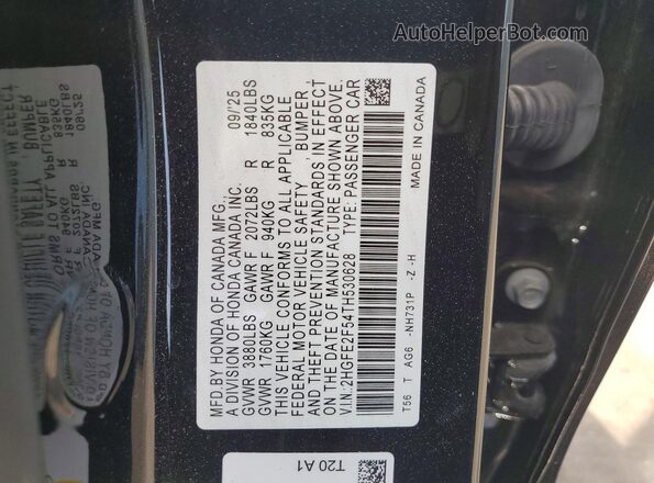 2HGFE2F54TH530628 2026 HONDA CIVIC Black ძრავის განყოფილების ხედი