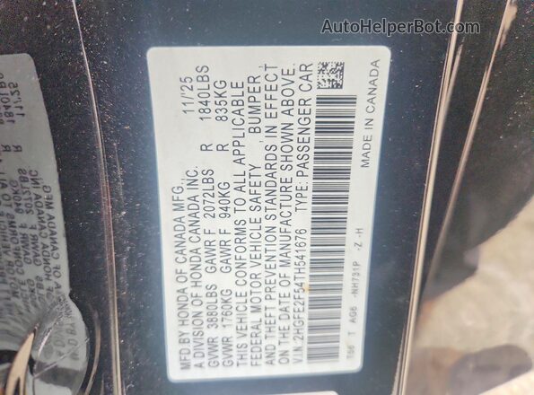 2HGFE2F54TH541676 2026 HONDA CIVIC Black ძრავის განყოფილების ხედი