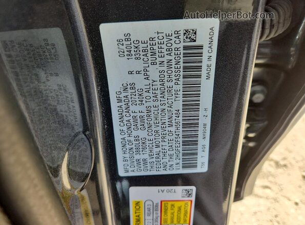 2HGFE2F54TH567484 2026 HONDA CIVIC Charcoal Engine compartment view