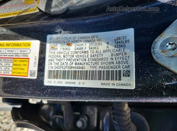 2HGFE2F55PH548481 2023 HONDA CIVIC Gray Widok naklejki z numerem VIN