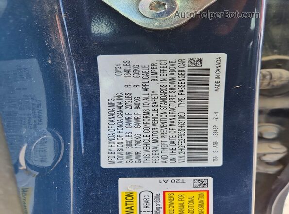 2HGFE2F55SH531060 2025 HONDA CIVIC Blue Widok komory silnika